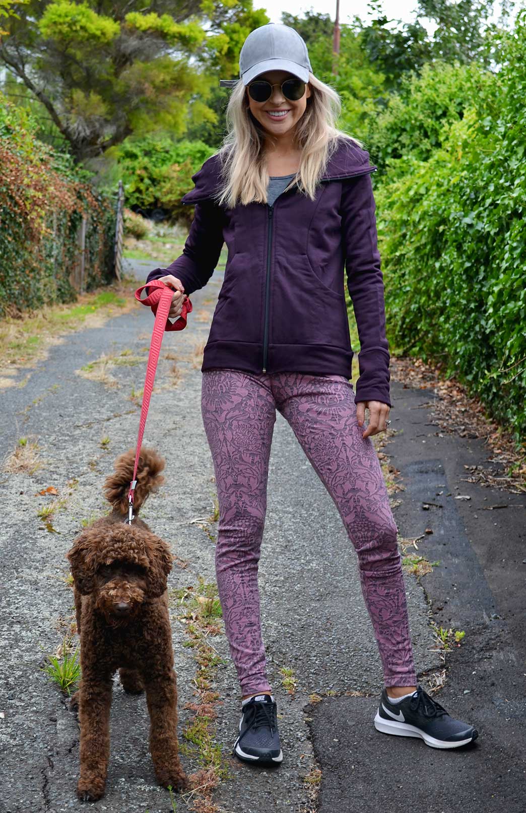 Plum Purple Women's Merino Wool Fleece Zip Jacket with Hood and pockets