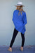 Royal Blue Check Women&#39;s Merino Wool Patterned Poncho
