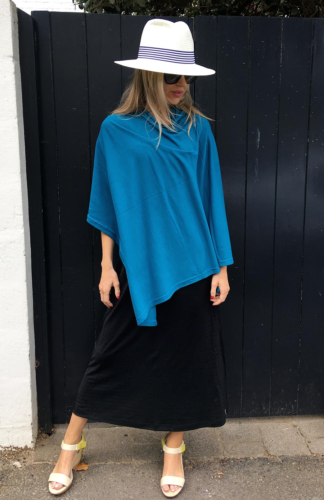 Dragonfly Teal Women's Merino Wool Plain Poncho