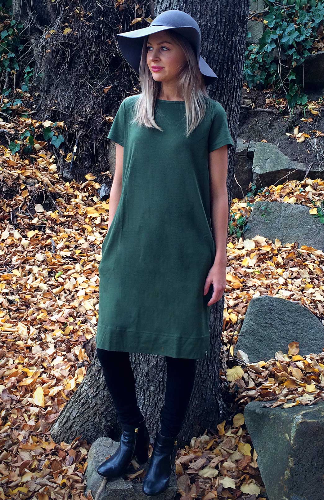 Tiffany Dress - Jersey Women's Merino Wool Shift Dress with Short Sleeves