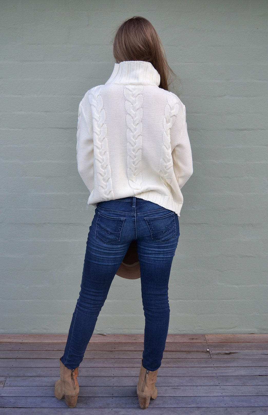 Ivory Women's Merino Wool Cable Knit Jumper 