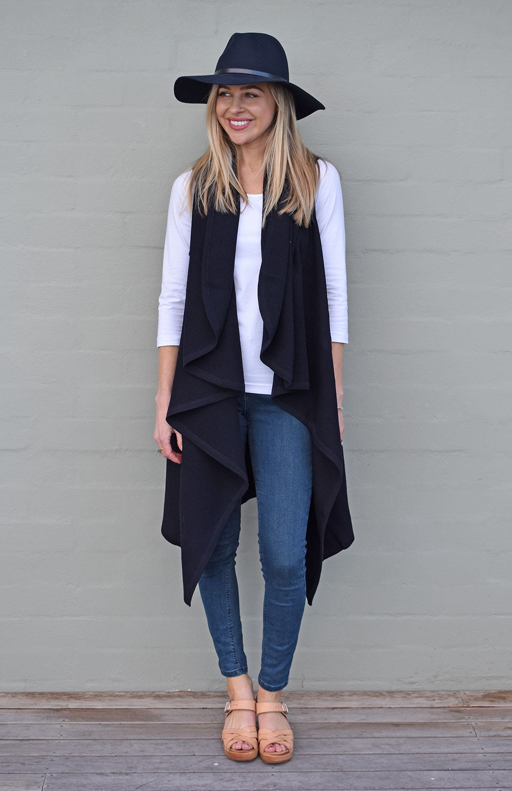 Black Women's Merino Wool Classic Knitted  Sleeveless Wrap