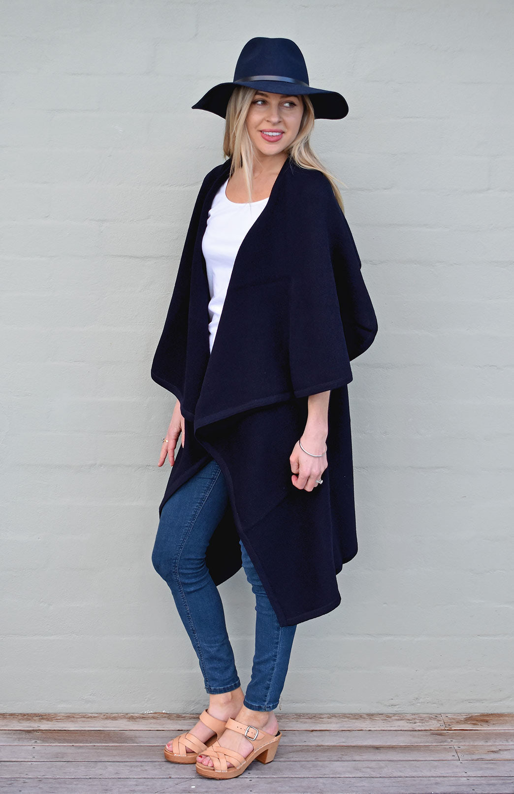 Navy Women's Merino Wool Classic Knitted  Sleeveless Wrap