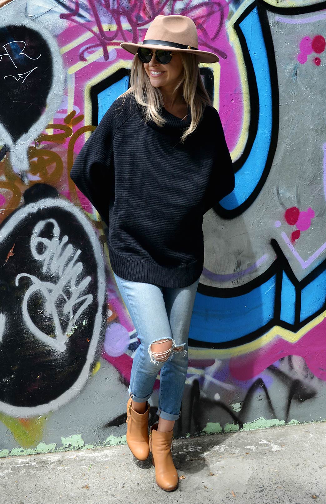 Black Women's Merino Wool Chunky Knit Poncho with Sleeves