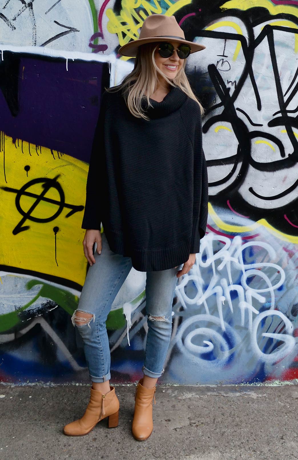 Black Women's Merino Wool Chunky Knit Poncho with Sleeves