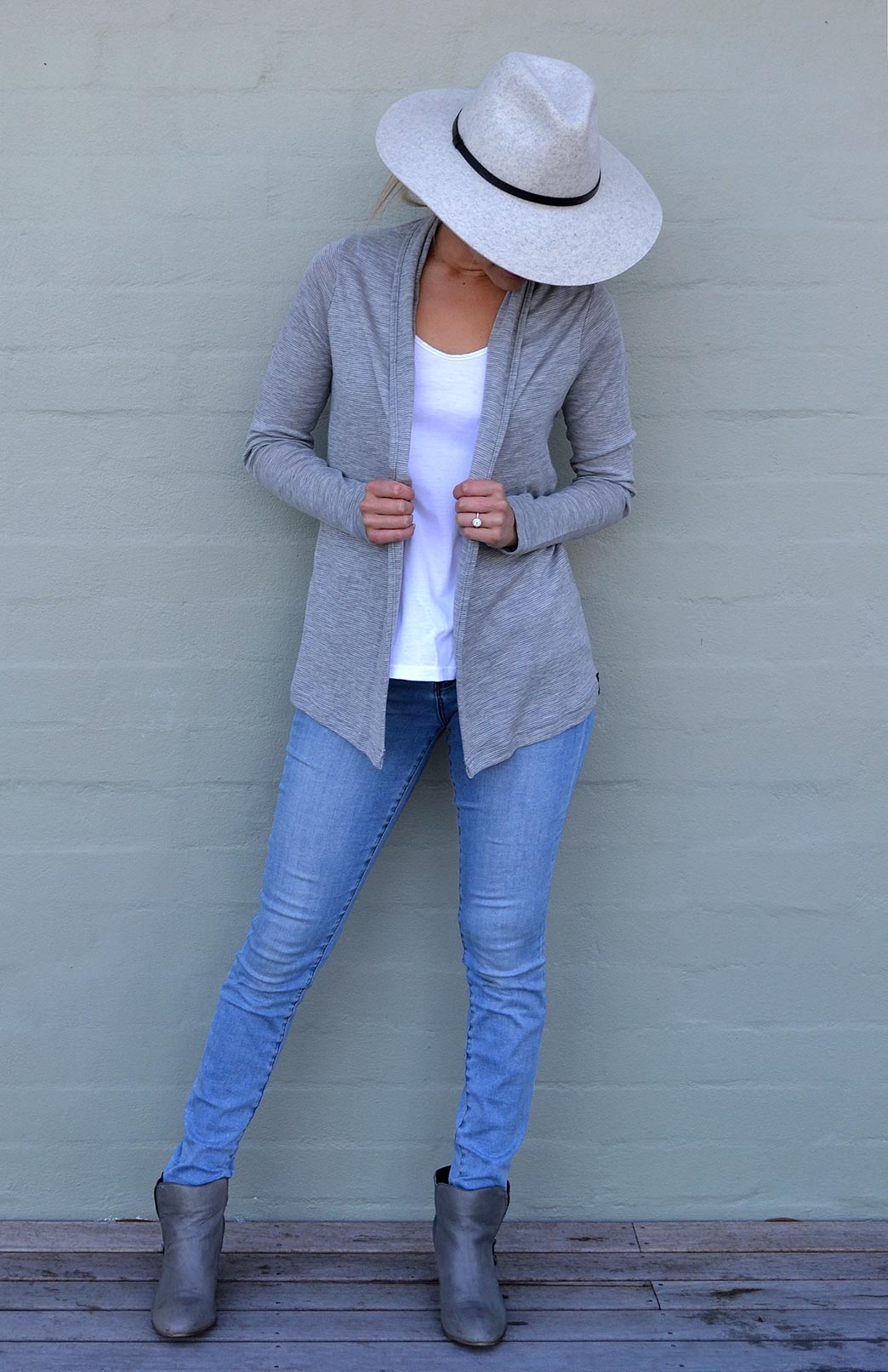 Ivory & Grey Marl Pinstripe Women's Merino Wool Mini Drape Cardigan