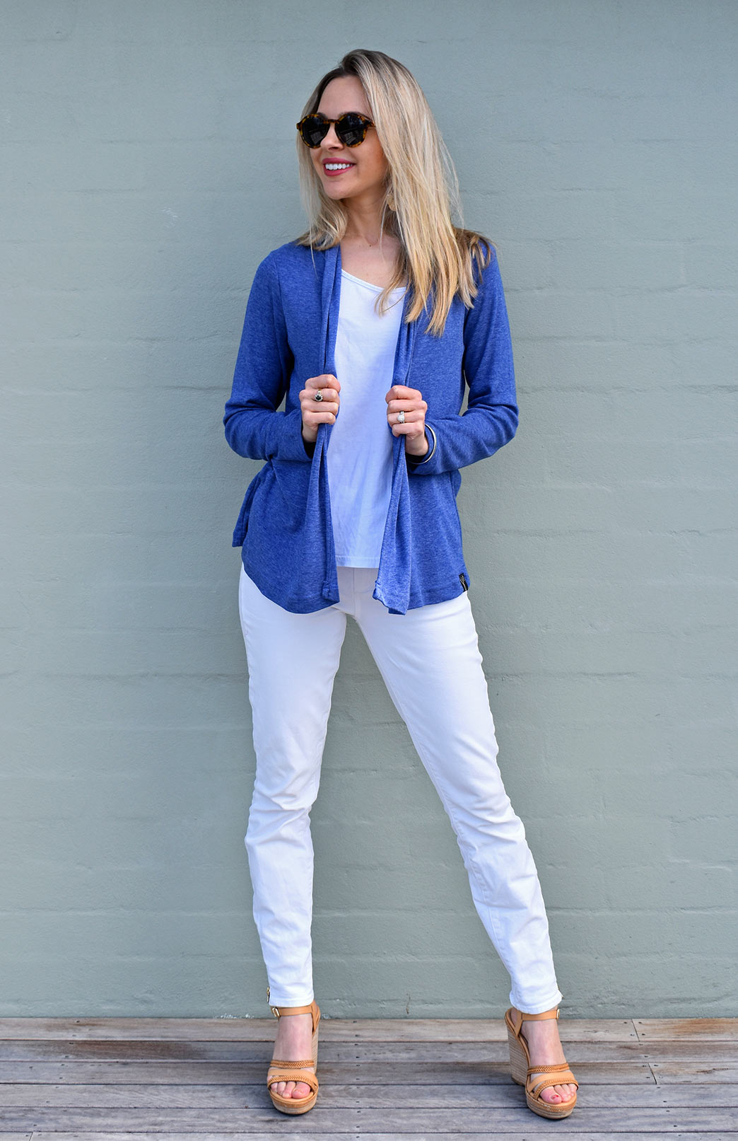 Sapphire Marl Women's Merino Wool Mini Drape Cardigan