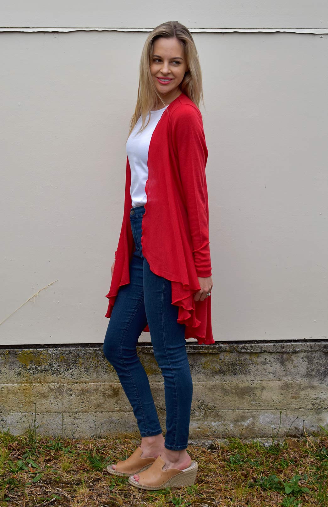 Pre Loved: Swing Cardigan (Size 14) Women's Merino Wool Long Sleeve Wrap Around Cardigan
