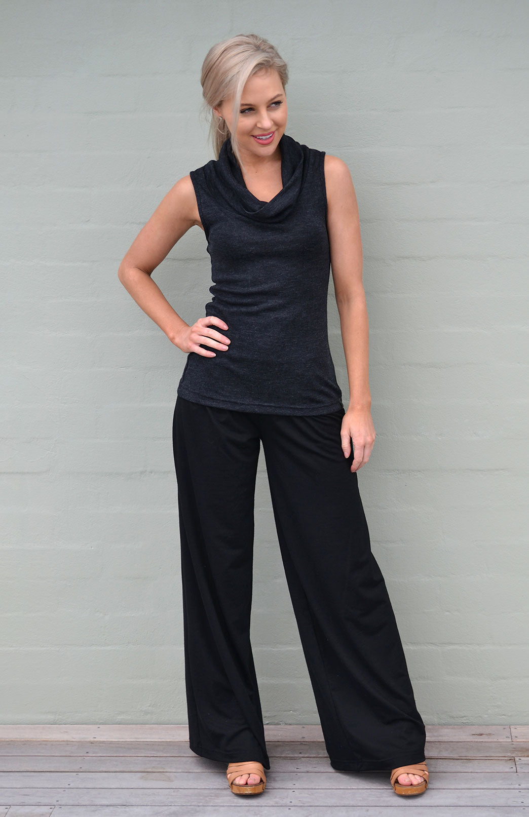 Black Women's Merino Wool Palazzo Pants