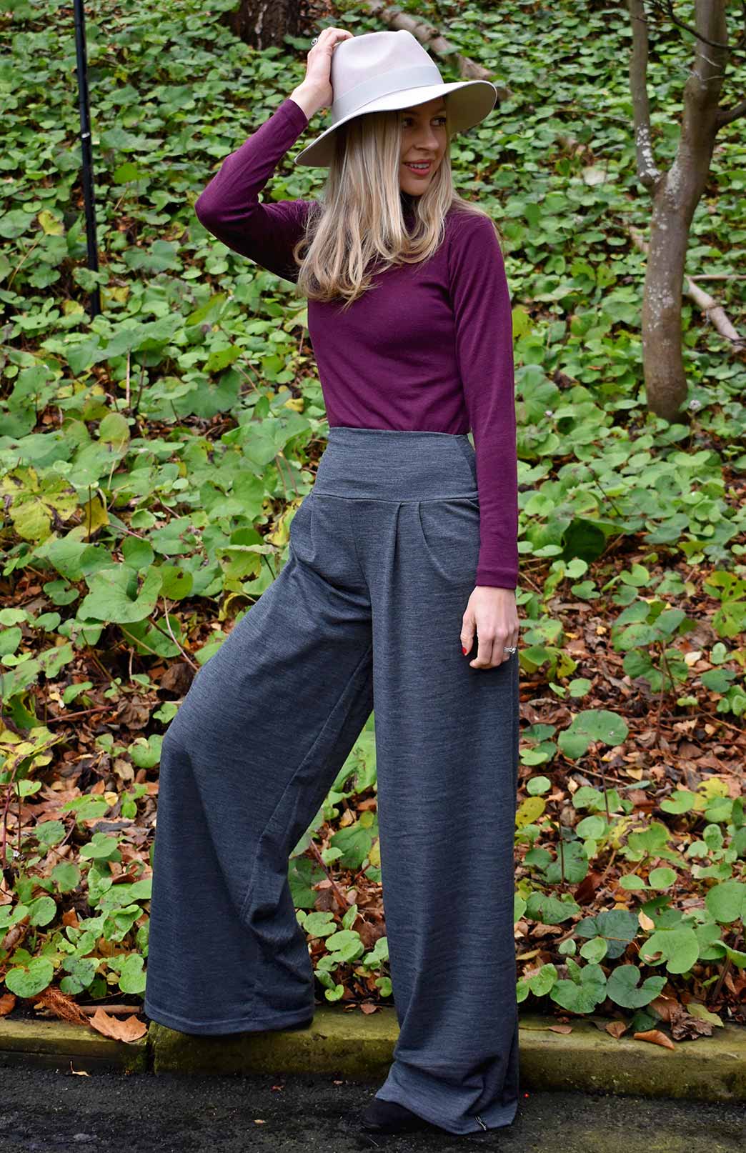 Aubergine Purple Women's Merino Wool Long Sleeve Top