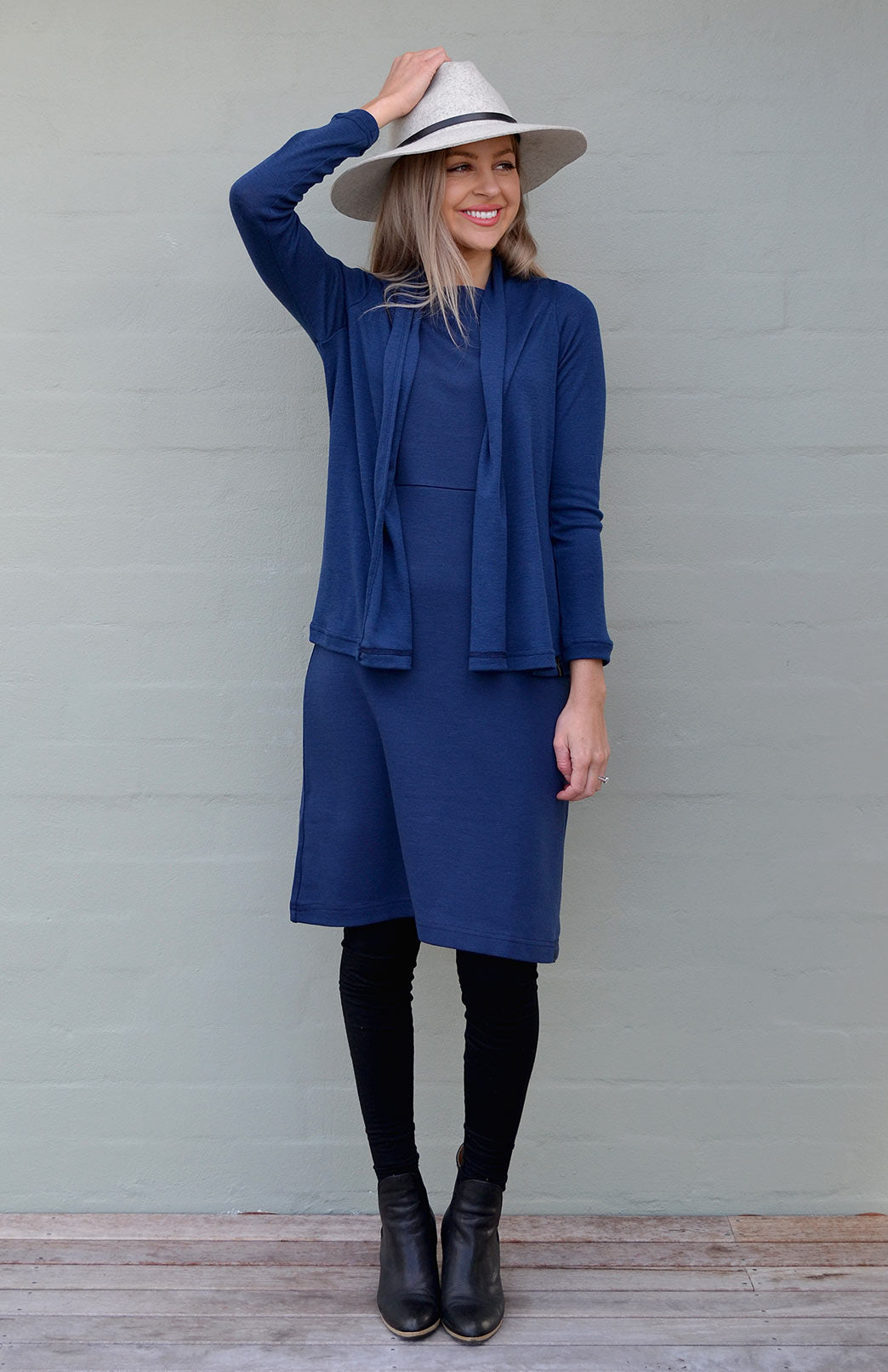 Indigo Blue Women's Merino Wool Sleeveless Straight Dress
