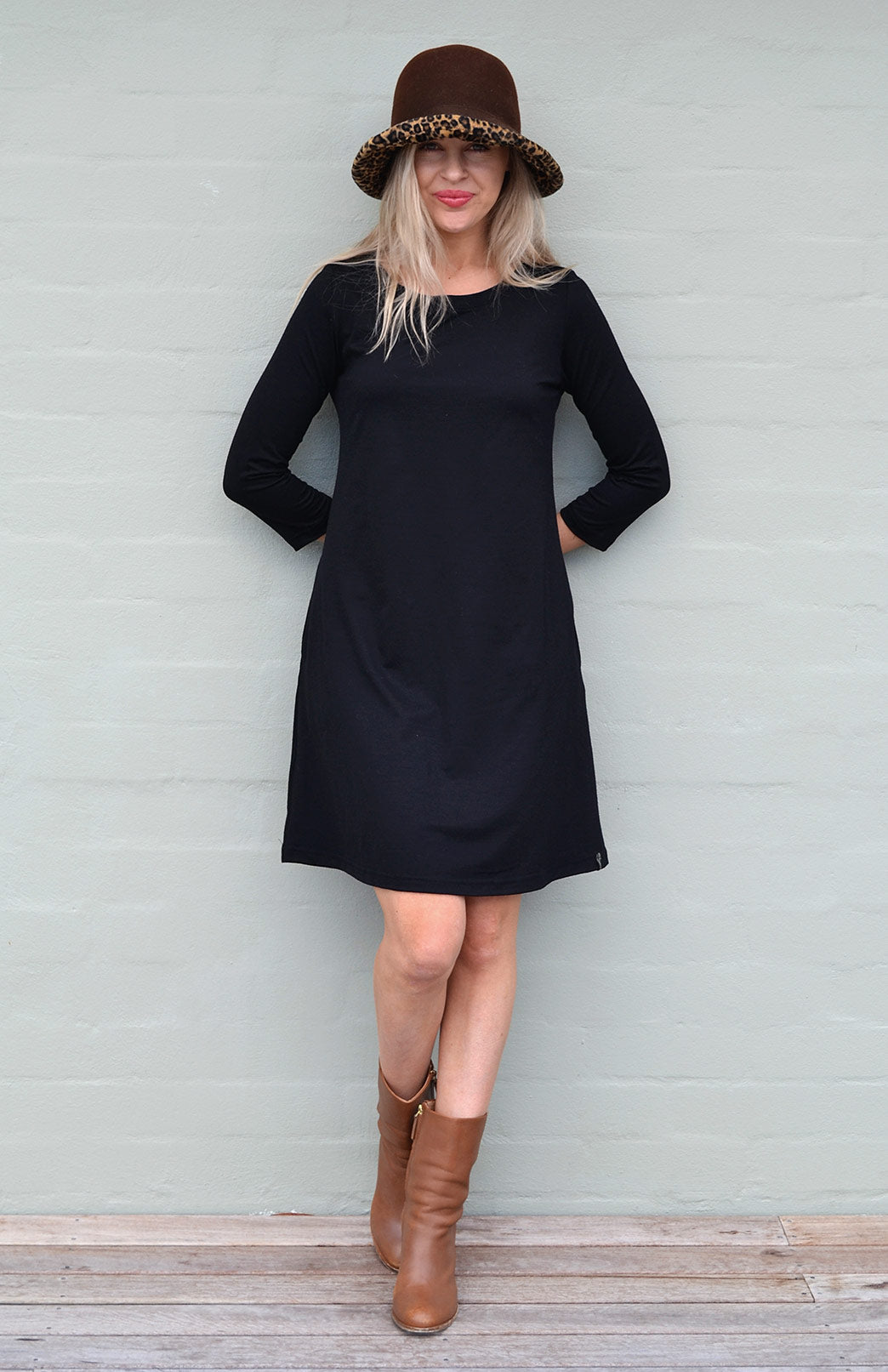 Black Women's Merino Wool Swing Dress