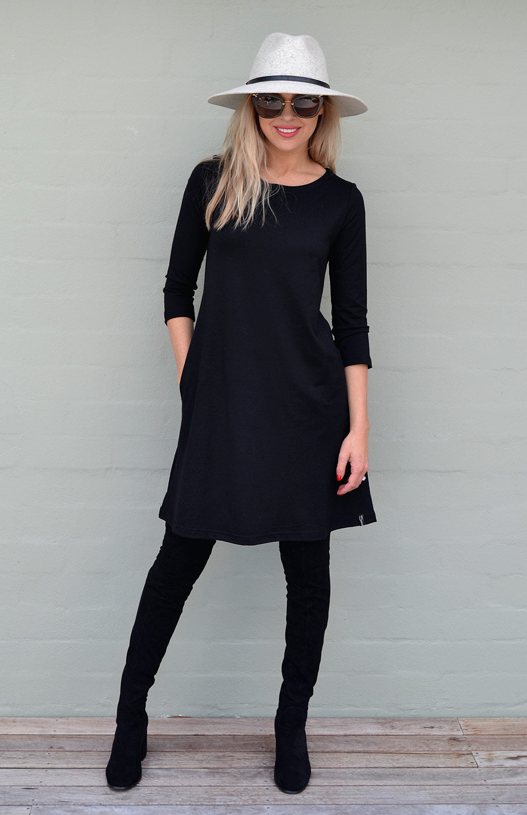 Black Women&#39;s Merino Wool Swing Dress
