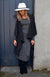 Black Women&#39;s Merino Wool Midi Length Dress with Long Sleeves
