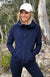 French Navy Blue Women&#39;s Merino Wool and Modal Fitted Zip Jacket with Hood
