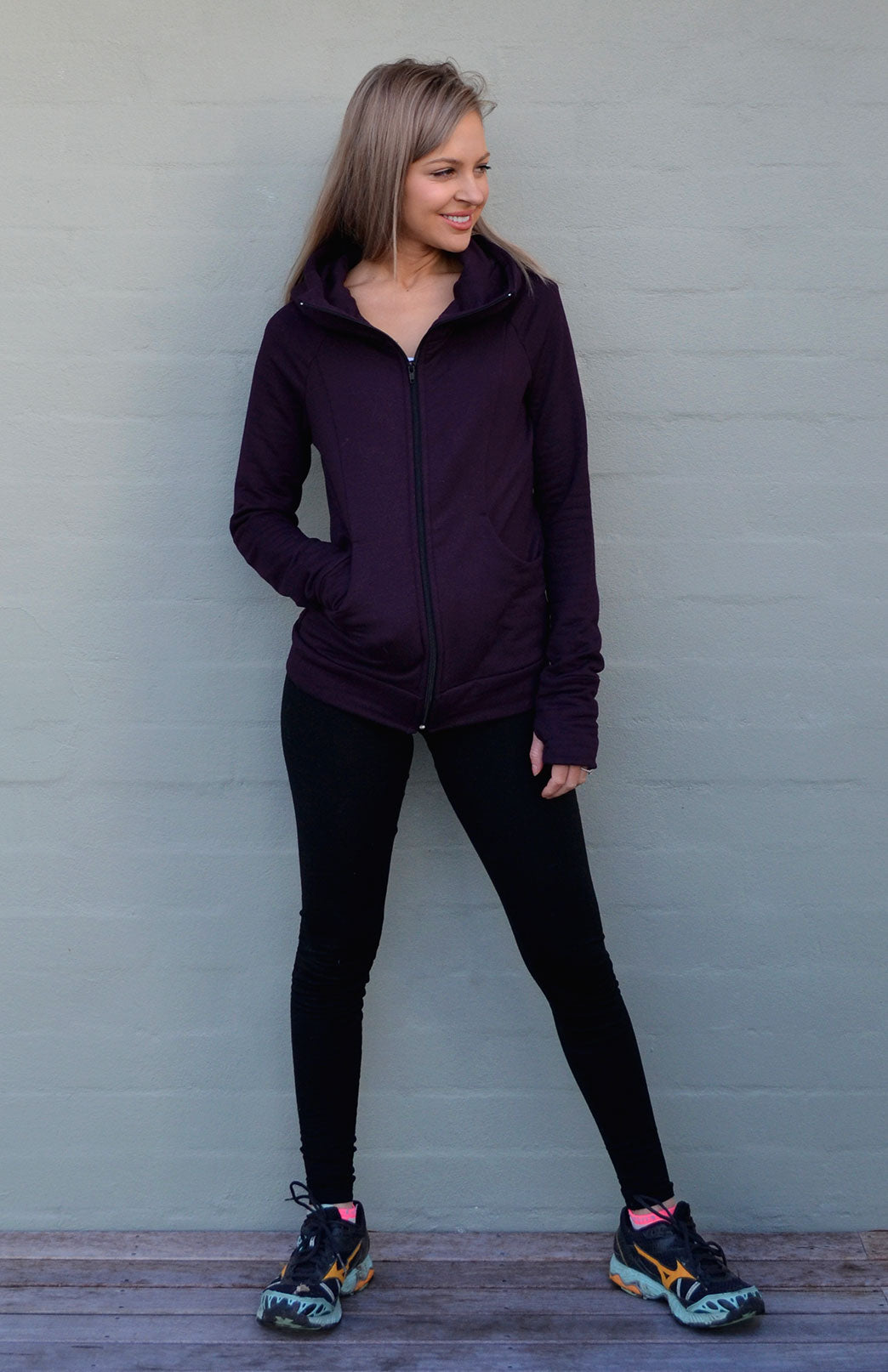Plum Purple Women's Merino Wool and Modal Fitted Zip Jacket with Hood