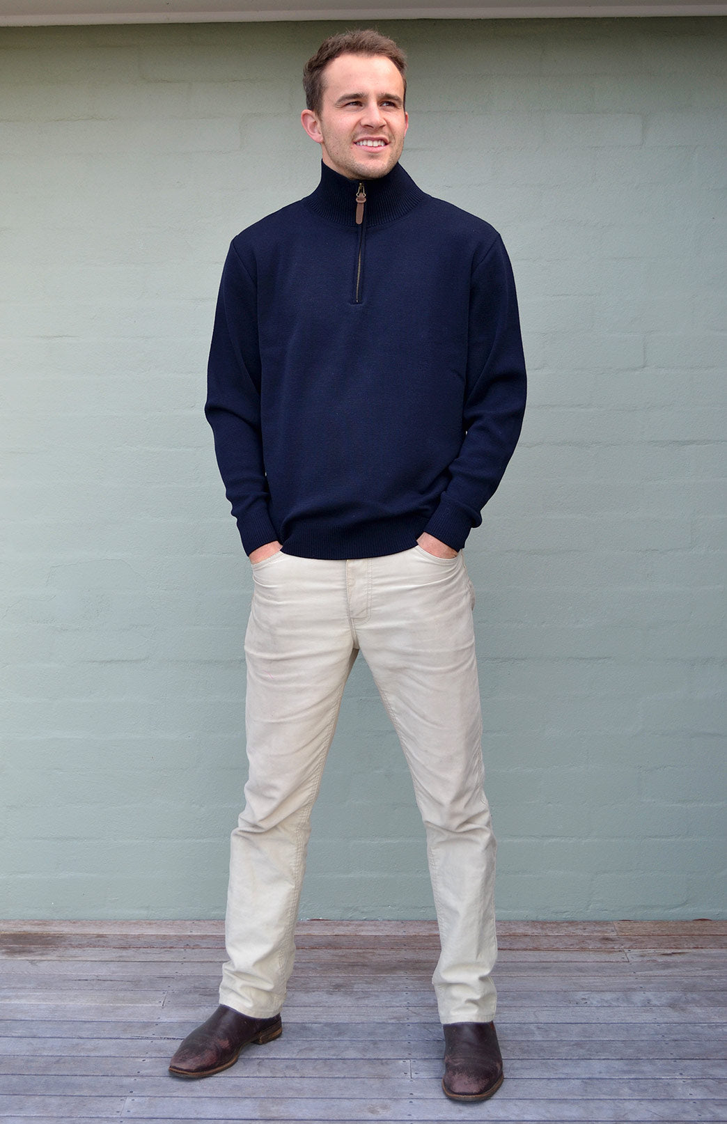 Navy Men's Merino Wool Knitted Zip Neck Jumper