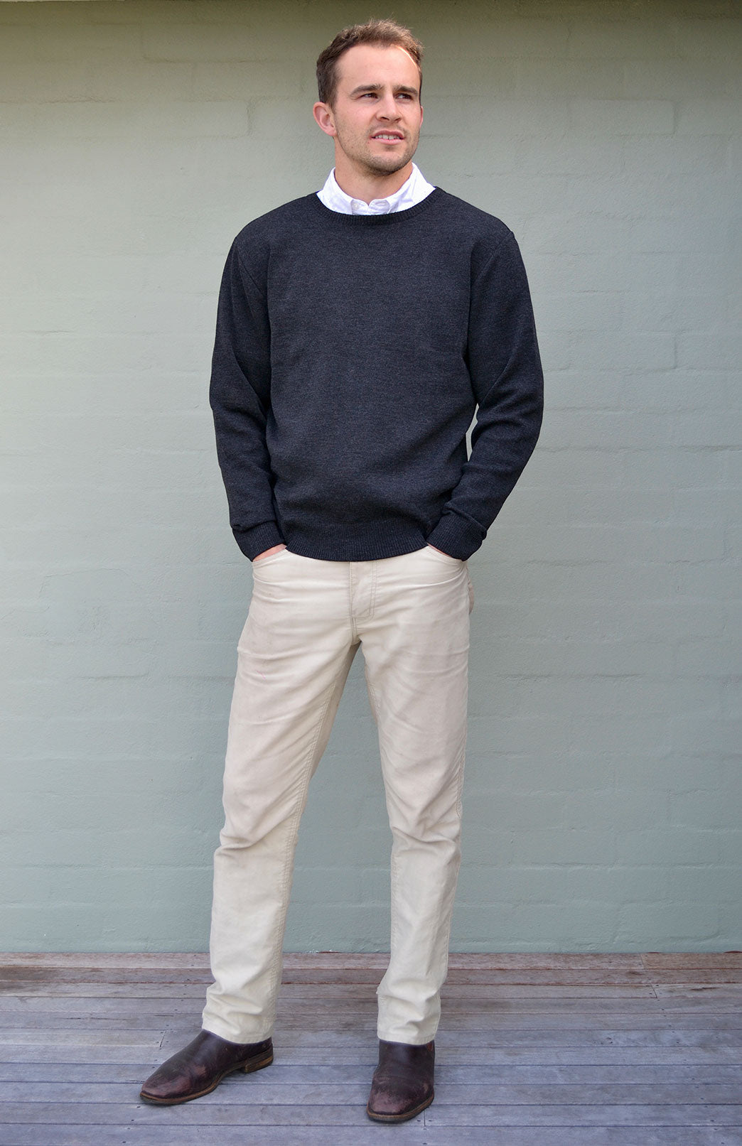 Charcoal Men's Merino Wool Knitted Round Neck Jumper