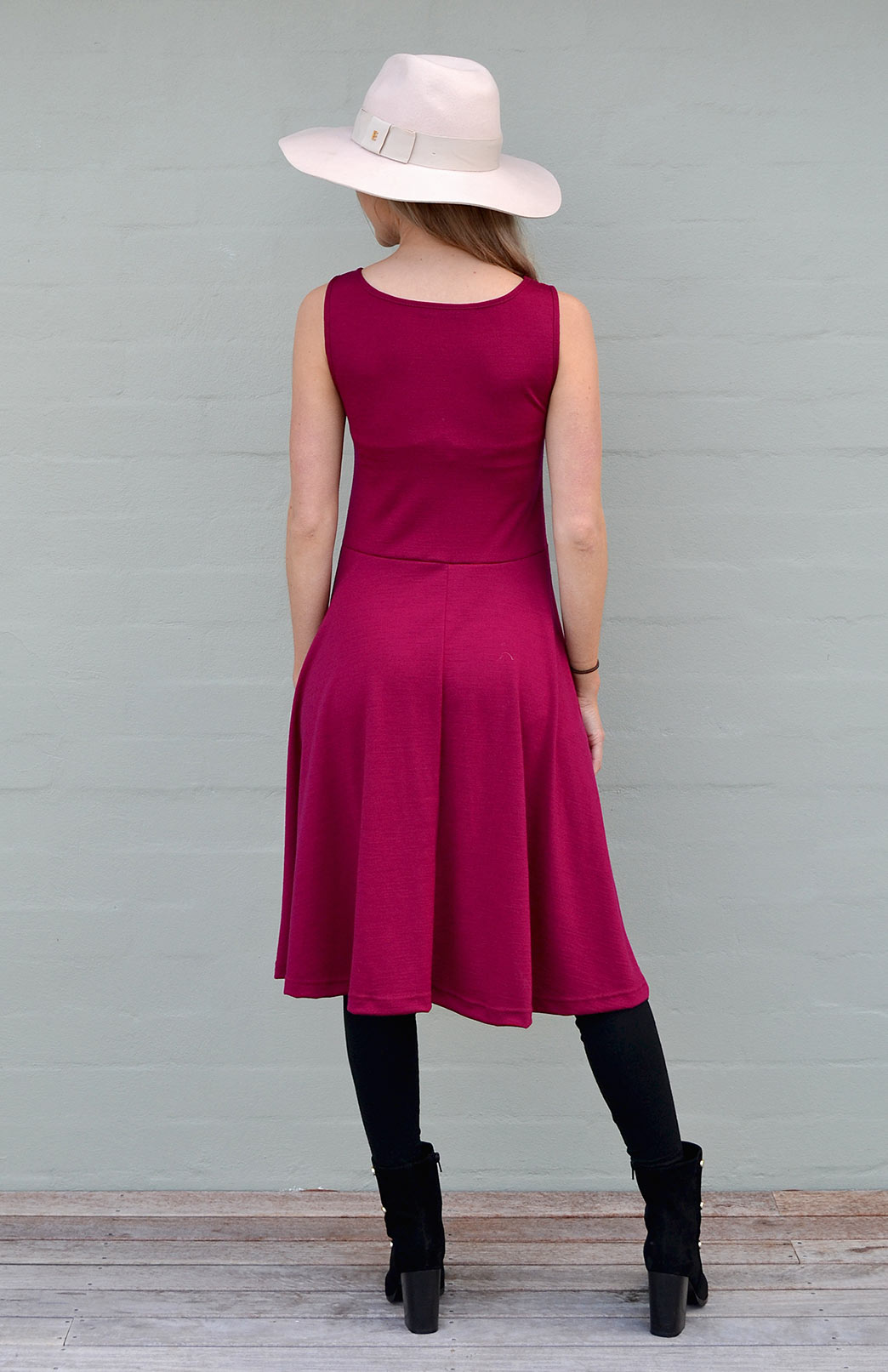 Magenta Women's Merino Wool Fit and Flare Dress - Sleeveless