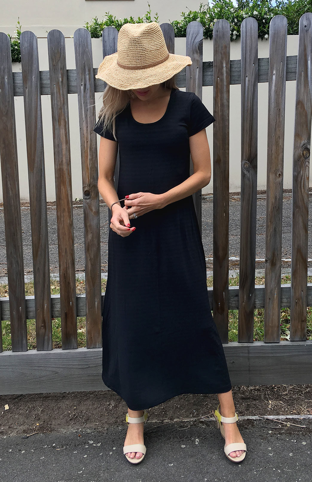 Black Stripe Short Sleeve Summer T-Shirt Style Maxi Dress
