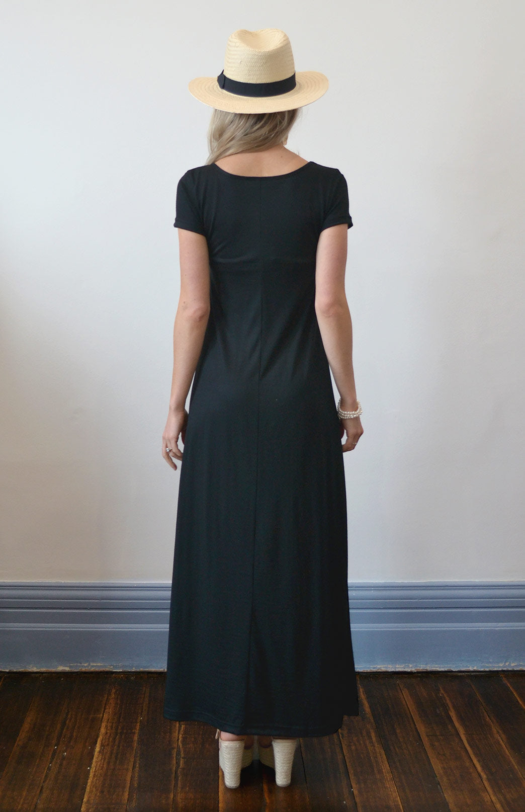 Black Women's Merino Wool Maxi Dress with Side Split