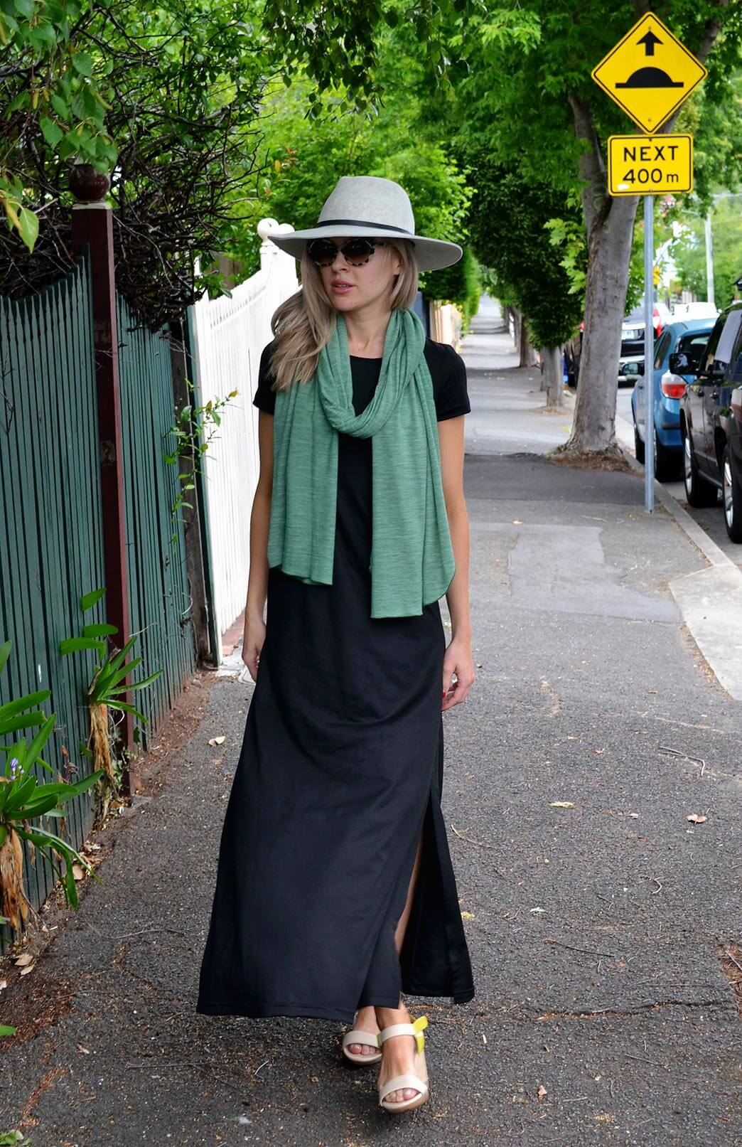 Black Women's Merino Wool Maxi Dress with Side Split