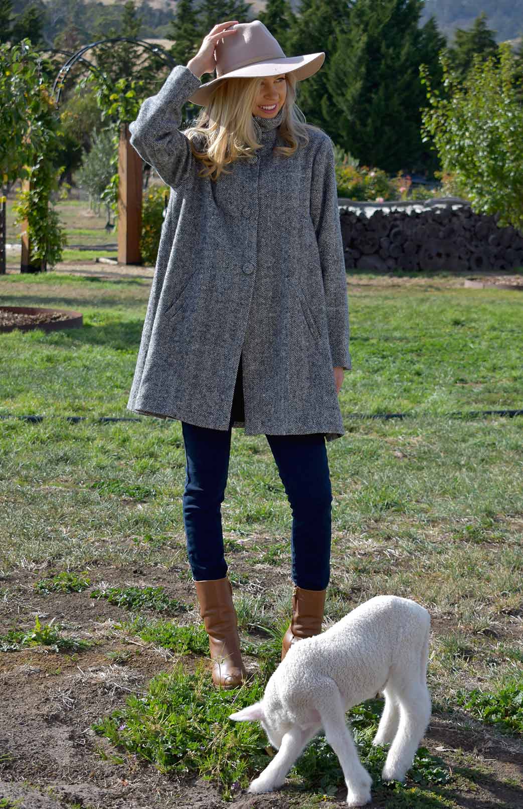 Graphite Herringbone Women's Merino Wool Winter Coat Waverley Woollen Mills