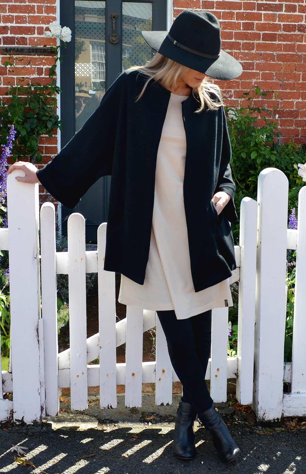 Black Women's Kimono Style Merino Wool Coat