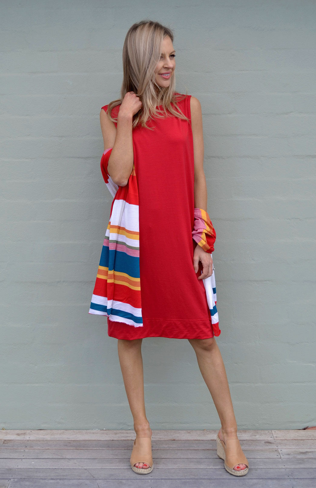 Chilli Red Women's Sleeveless Shift Dress in Light 150gsm Pure Merino Wool