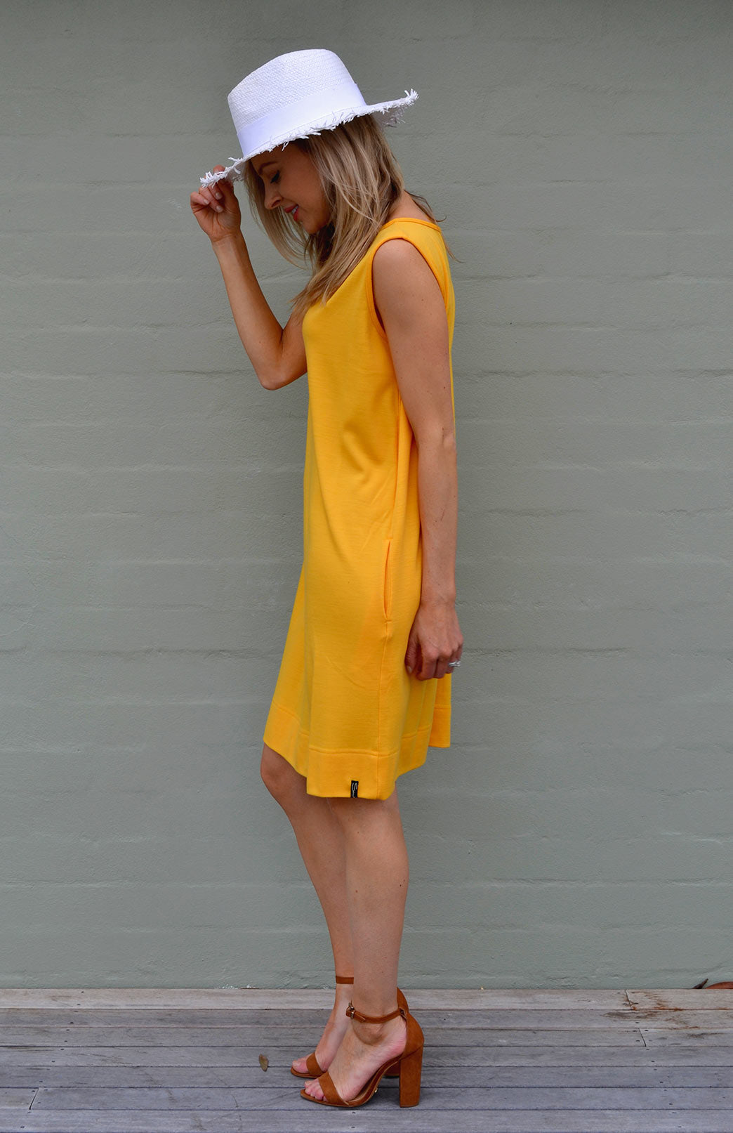 Dandelion Yellow Women's Merino Wool Sleeveless Shift Dress