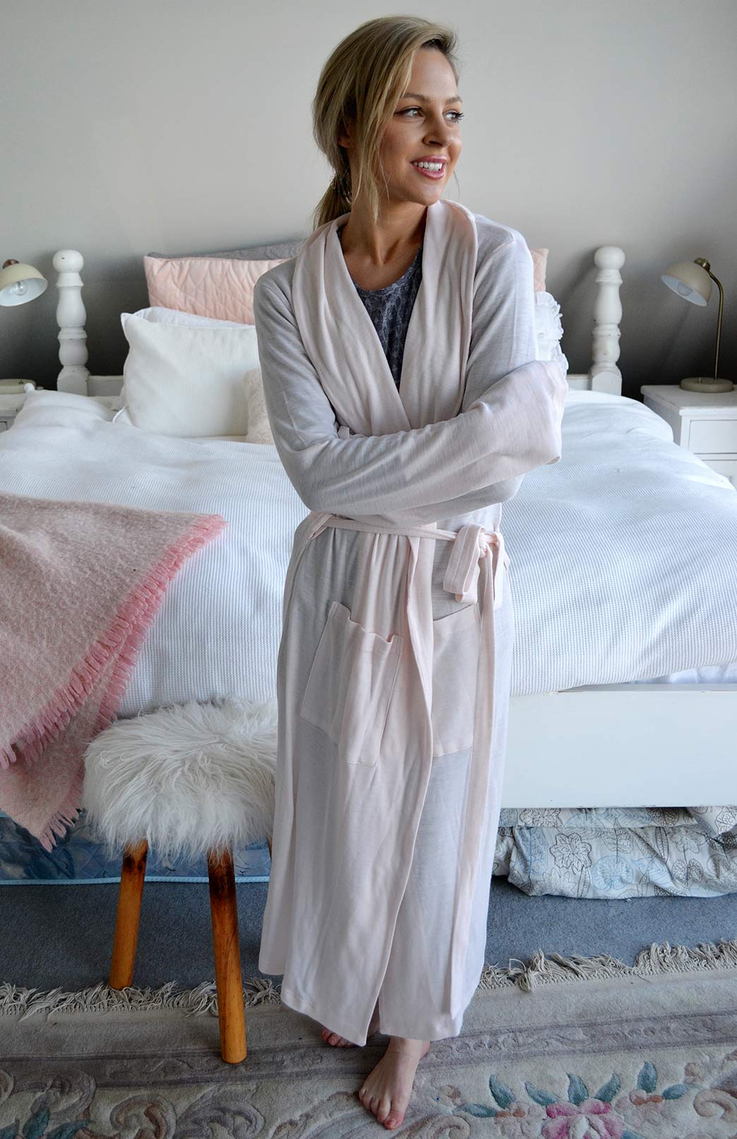 Blossom Pink Superfine Merino Wool Dressing Gown