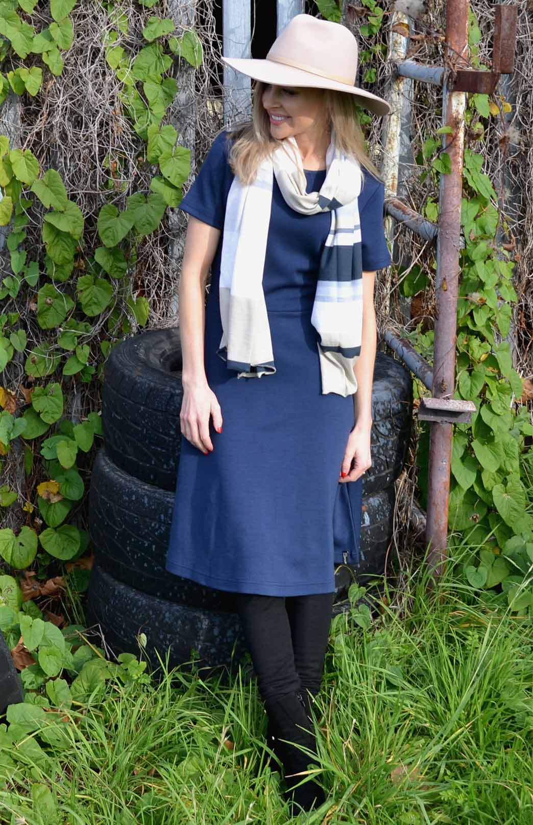 Indigo Blue Women's Merino Wool Short Sleeve Trans-seasonal Dress