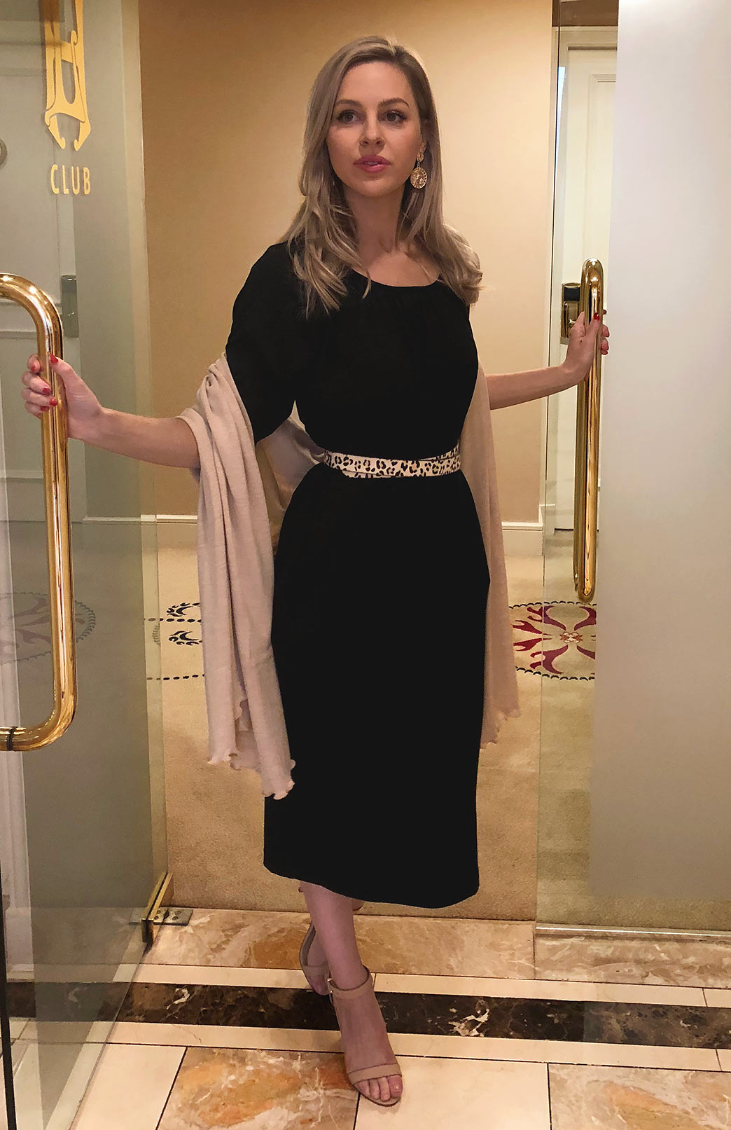 Black Women's Merino Wool Loose Fit Dress with Tie