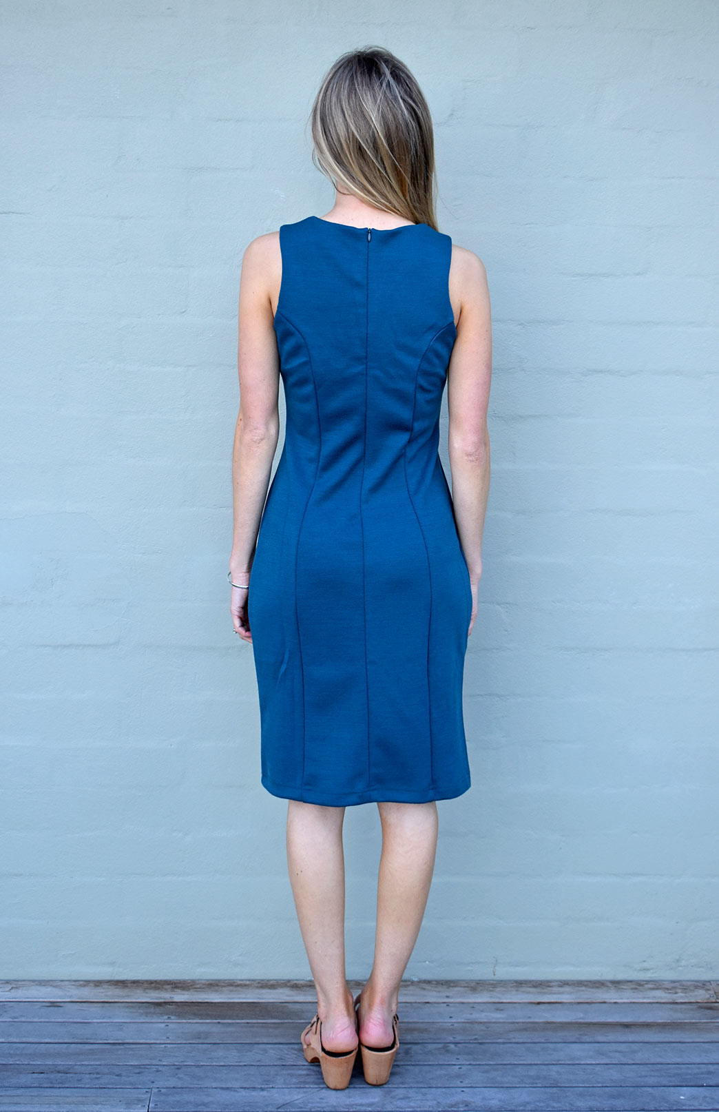 Storm Teal Women's Ponte Merino Wool Sleeveless Dress