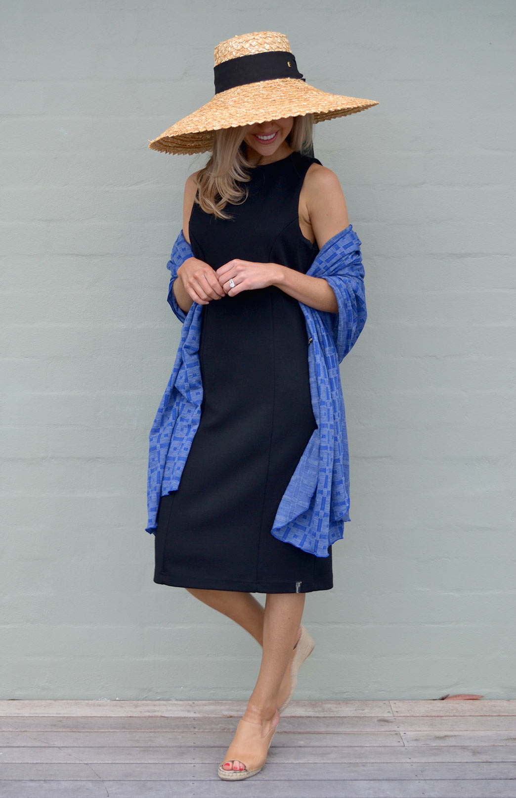 Royal Blue Check Women's Merino Wool Patterned Scarf