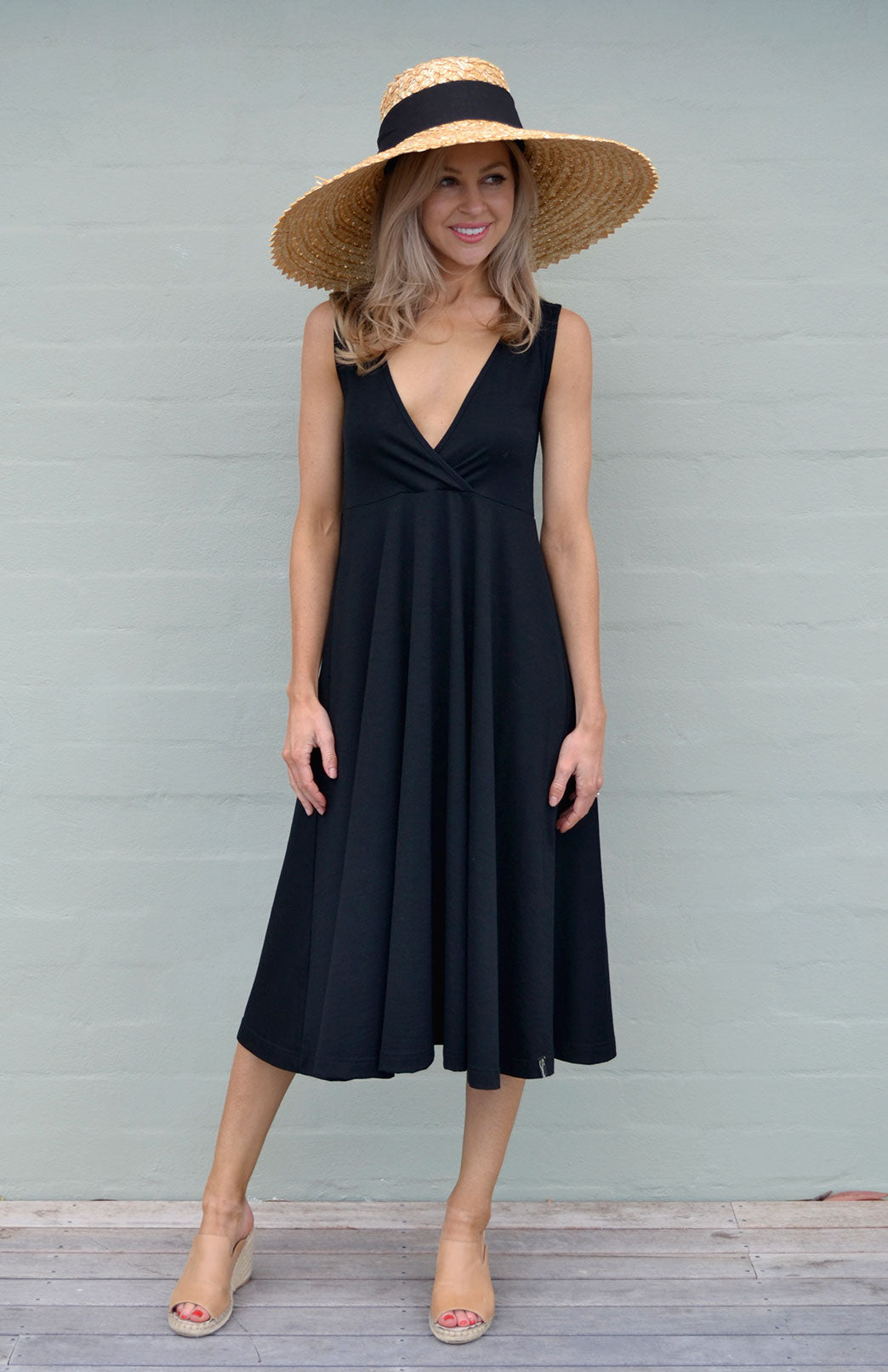 Black Women's Merino Wool Sleeveless Cross Over Dress