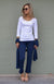 Crisp White Women&#39;s Super Scoop Neck 3/4 Sleeve Organic Cotton Top
