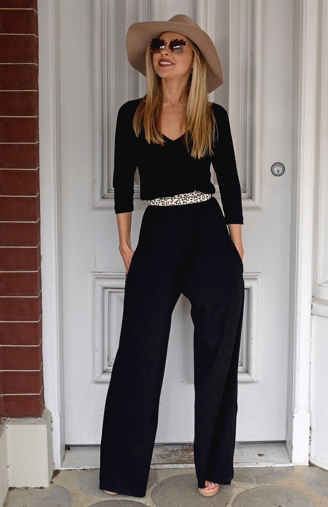 Black Women&#39;s Merino Wool 3/4 Sleeve Jumpsuit
