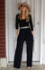 Black Women&#39;s Merino Wool 3/4 Sleeve Jumpsuit
