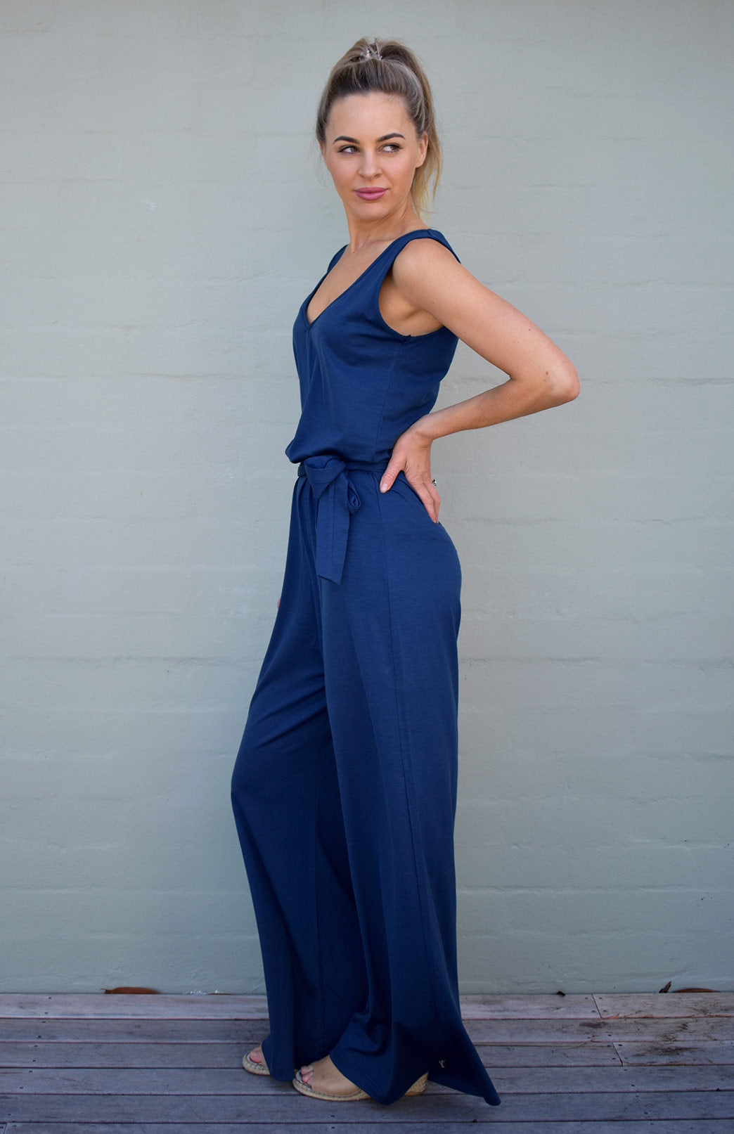 Indigo Blue Women&#39;s Merino Wool Sleeveless Jumpsuit
