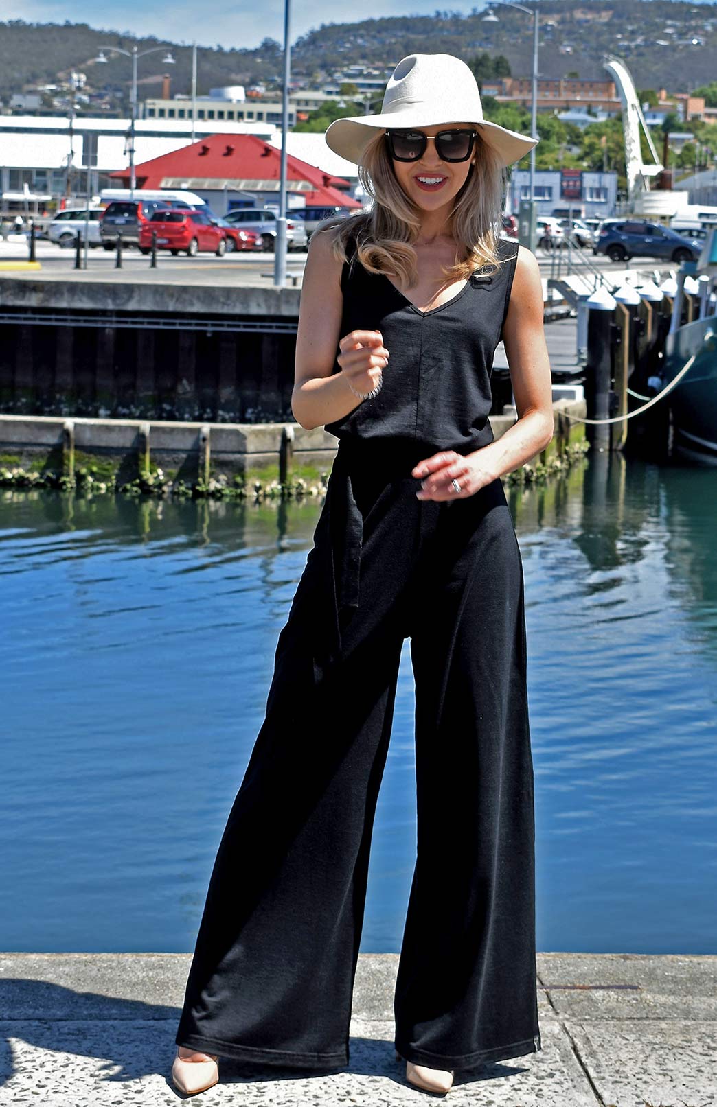 Deep Sea Green Women's Merino Wool Sleeveless Jumpsuit
