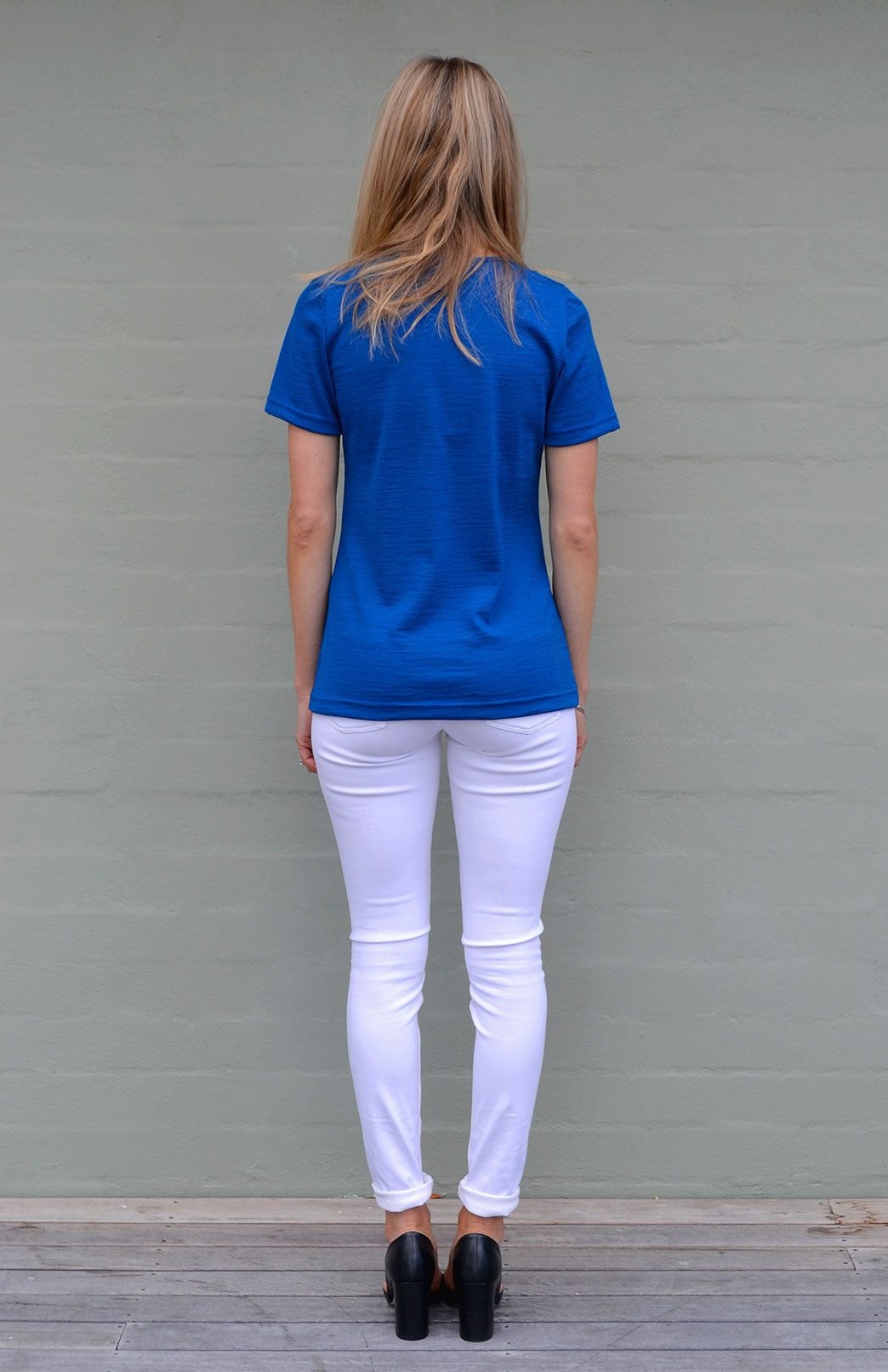 Royal Blue Women's Merino Wool Short Sleeve Round Neck T-Shirt Top
