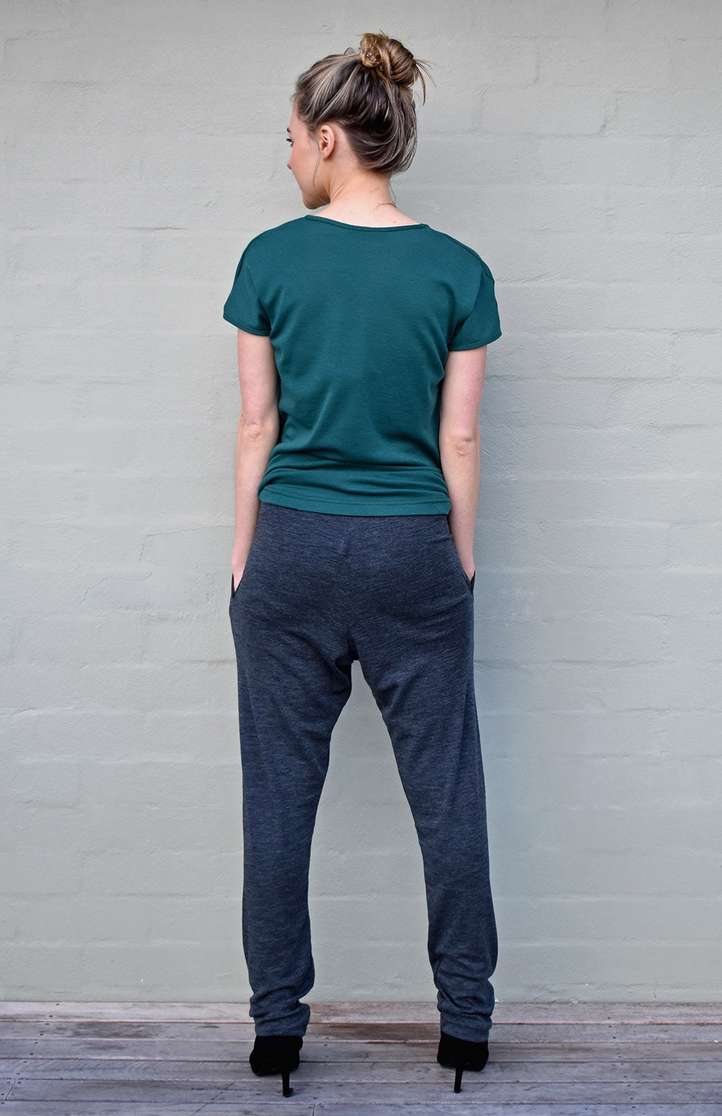 Charcoal Marl Women&#39;s Merino Wool Relax Fit Slim Leg Pants
