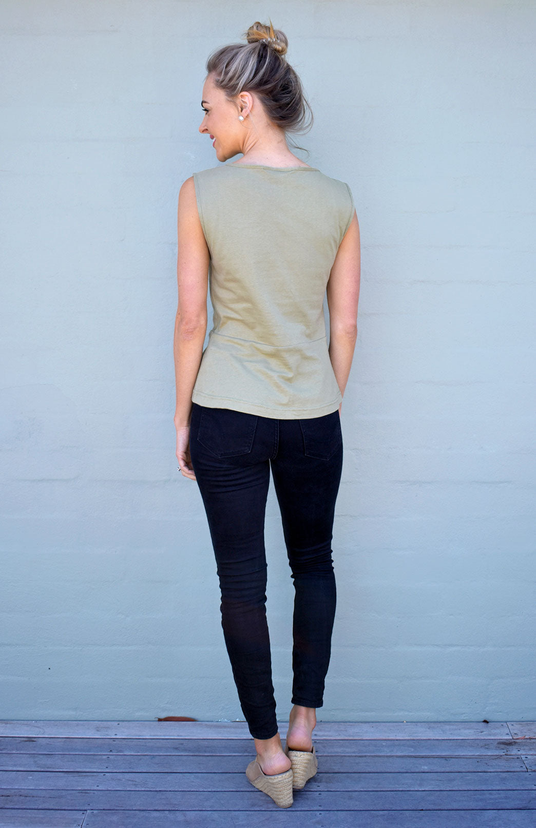 Khaki Green Women's Organic Cotton Sleeveless Peplum Top