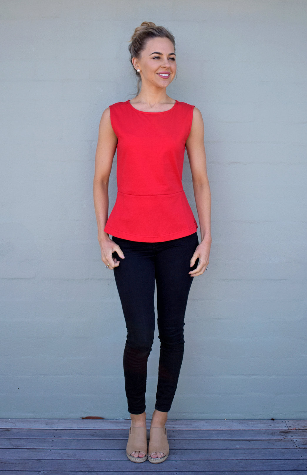 Vermilion Red Women&#39;s Organic Cotton Sleeveless Peplum Top
