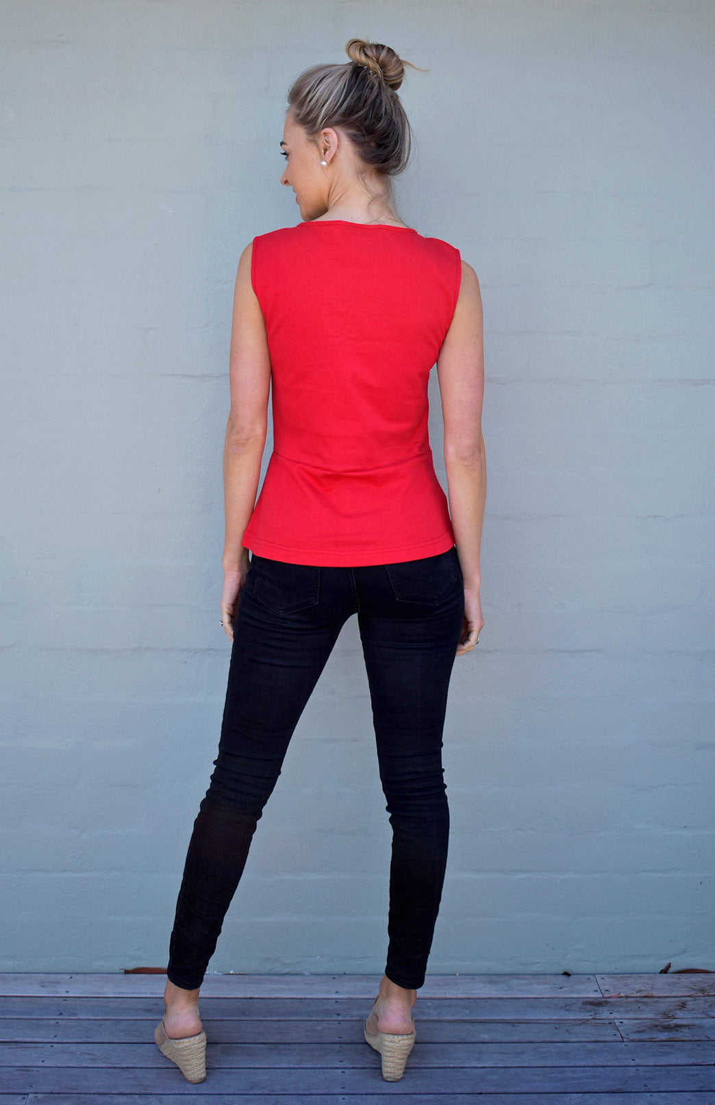 Vermilion Red Women&#39;s Organic Cotton Sleeveless Peplum Top
