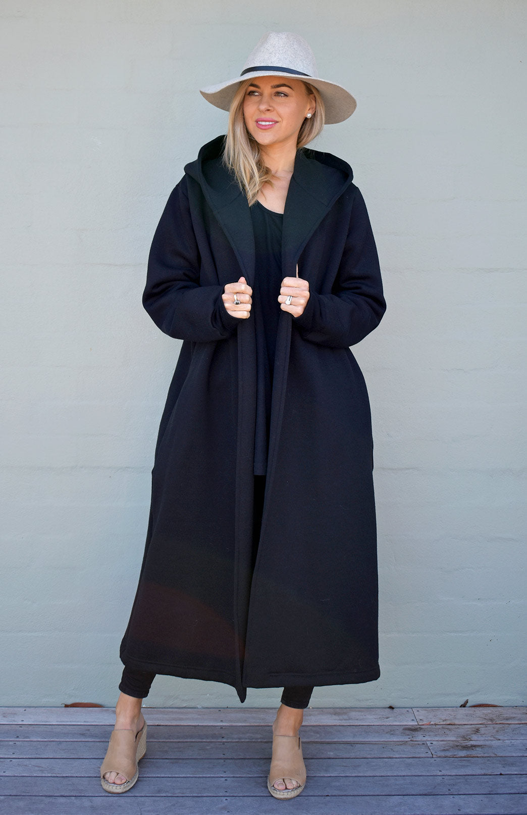 Black Women's Merino Wool Fleece Winter Coat 