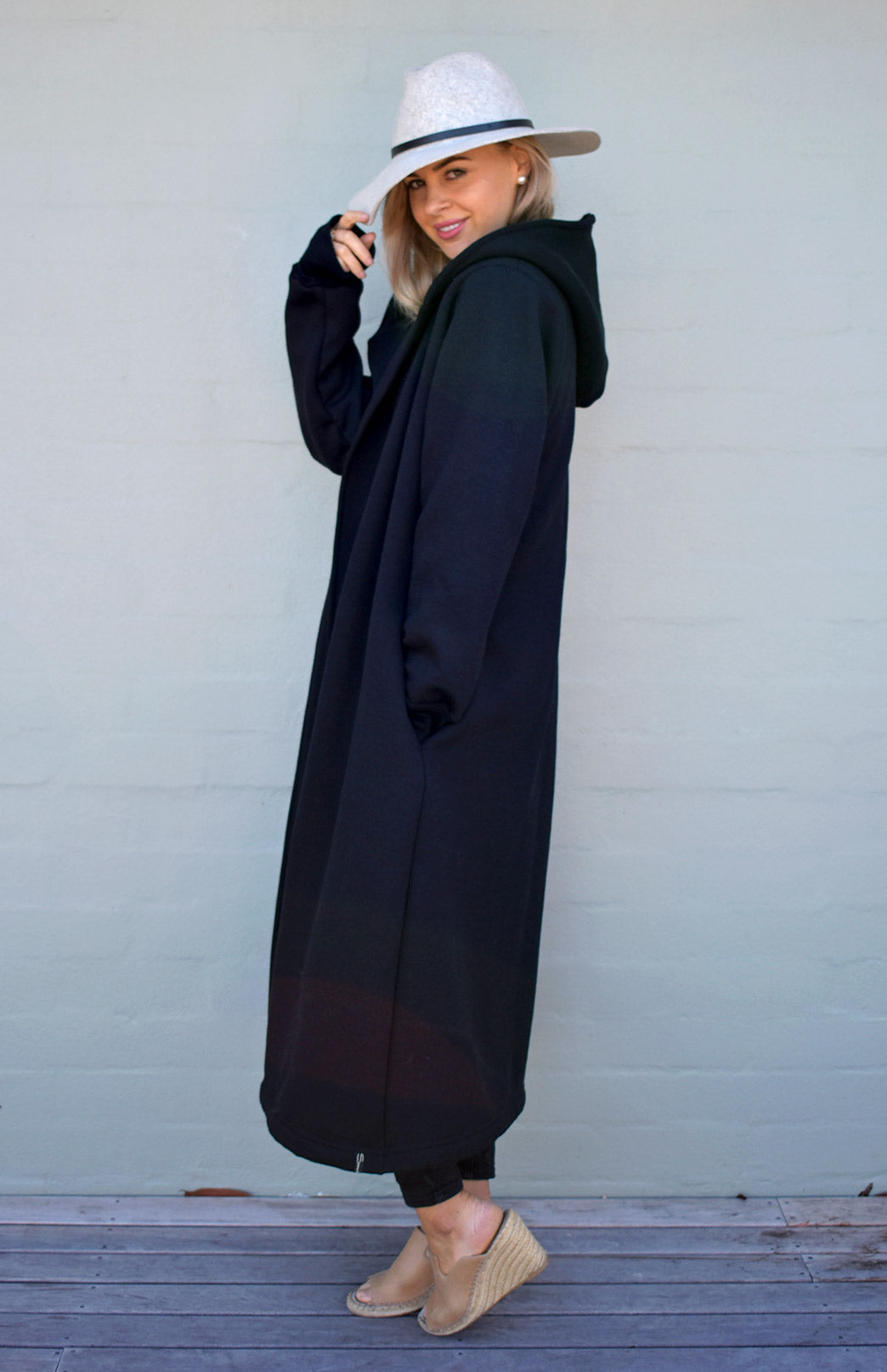 Black Women's Merino Wool Fleece Winter Coat 
