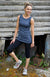 Indigo Blue & Grey Stripe Women&#39;s Merino Wool Sleeveless Capri Top
