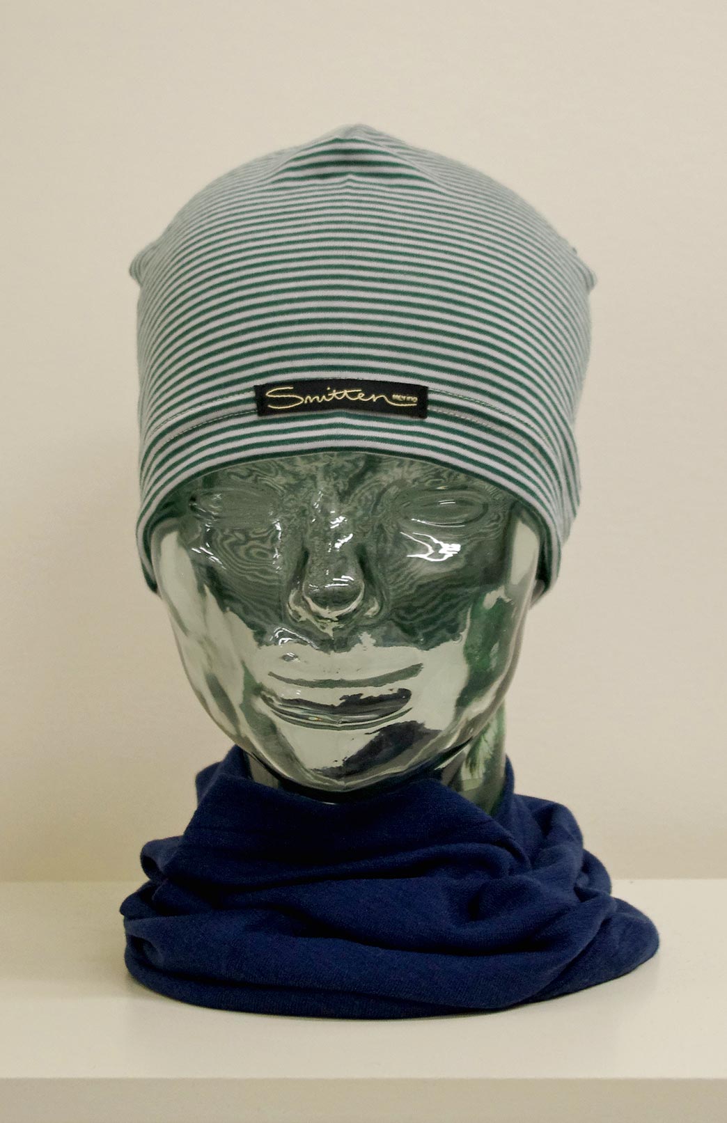 Green Ivory Stripe Unisex Merino Wool Thermal Beanie